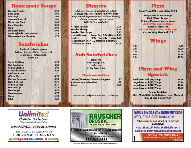 Milk Plant Tavern Fasprint Menus