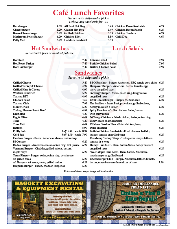 Cafe 56 Fasprint Menus