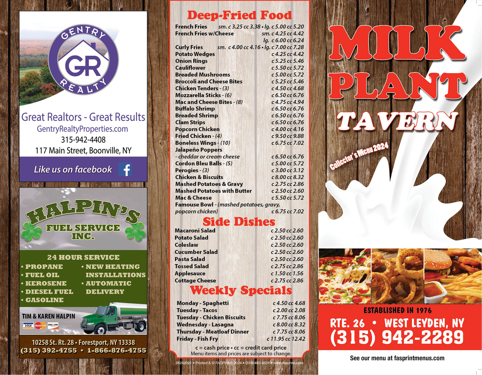 Milk Plant Tavern Fasprint Menus