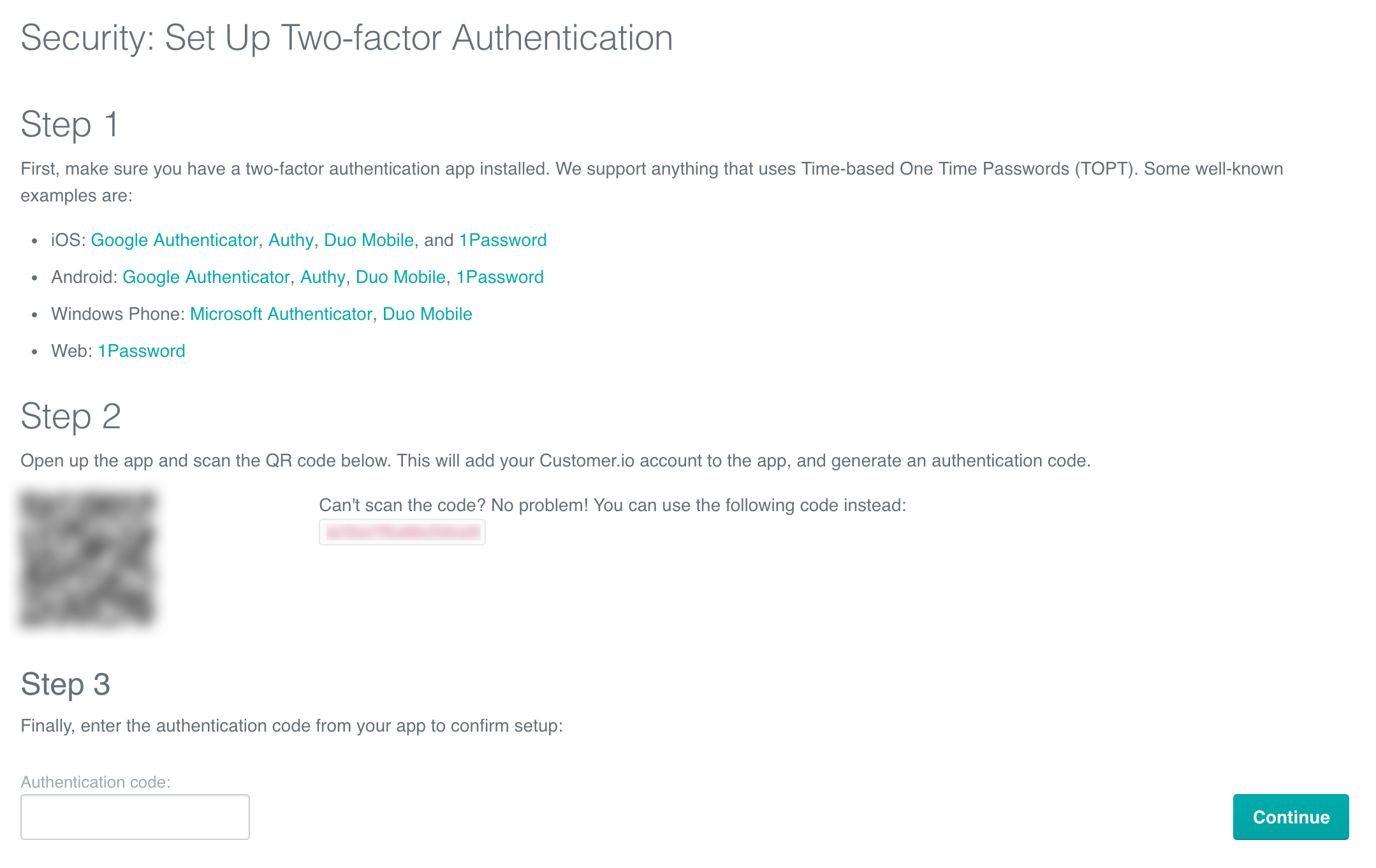 TwoFactor Authentication Customer.io