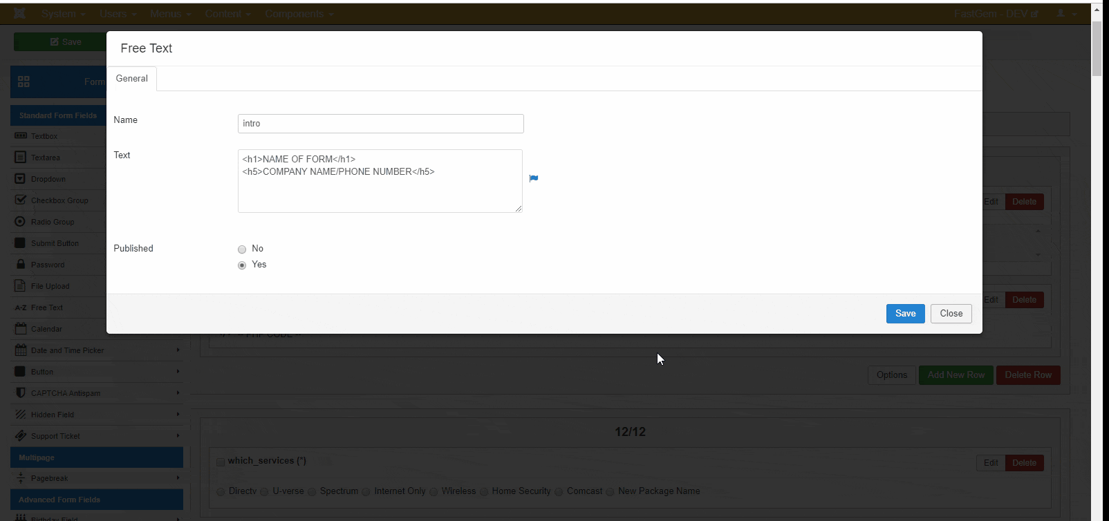 Editing the Form Heading