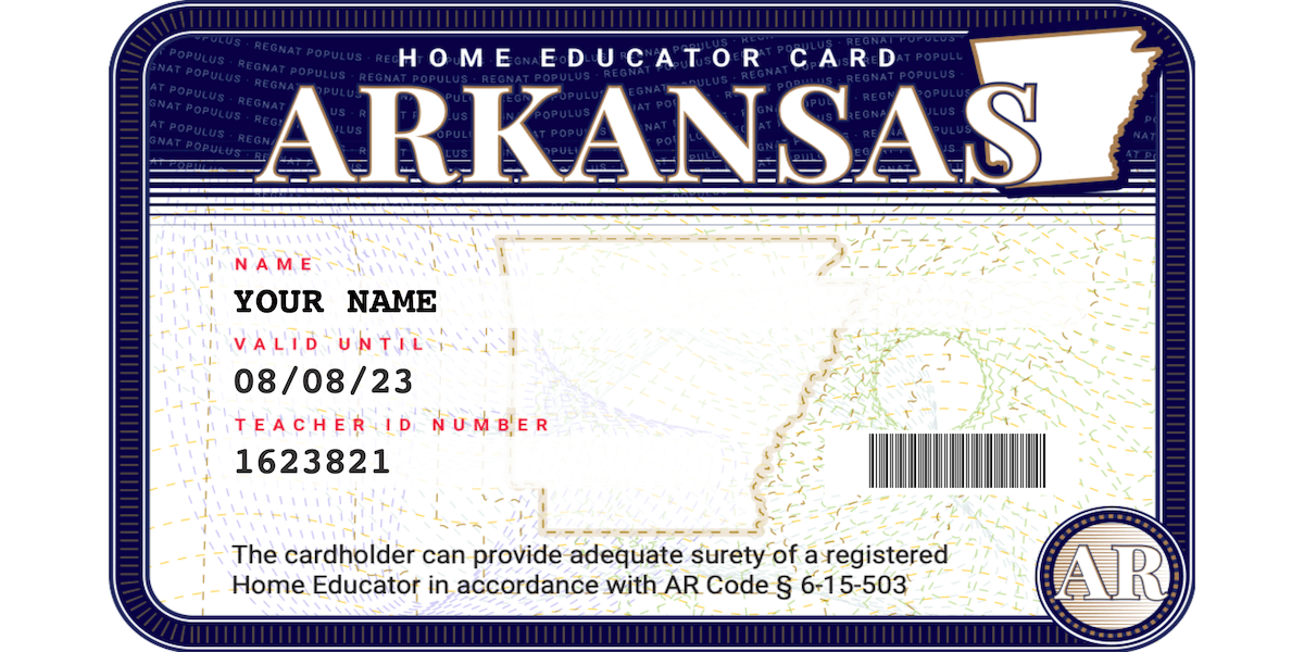 AR Homeschool Teacher ID Card