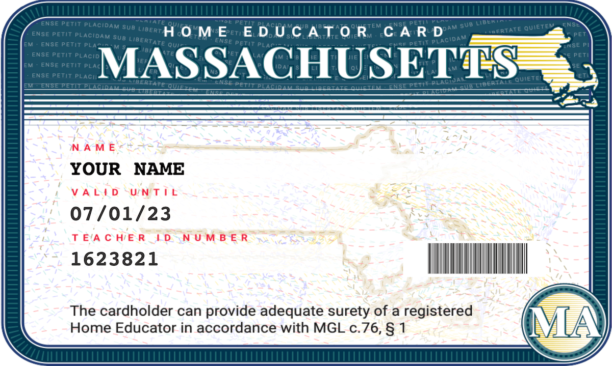 MA Homeschool Teacher ID Card