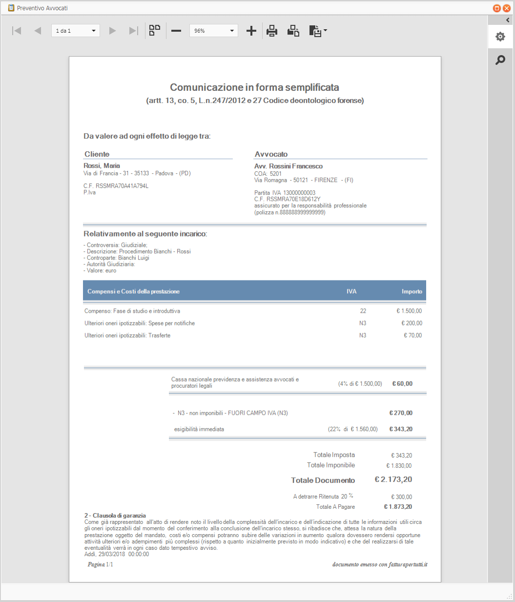 Come fare preventivo e fattura di un avvocato (modelli fac simile CNF