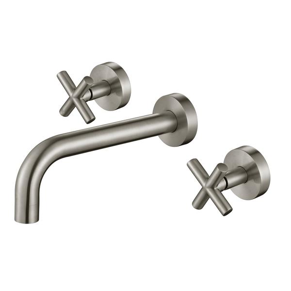 Cross Handle 1/4 Turn Brushed Nickel Bath Set Faucet Bathroom