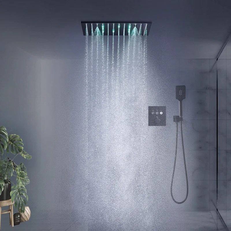 Black Rain Shower Head Combo Rainfall Shower Combo FAUCETEC