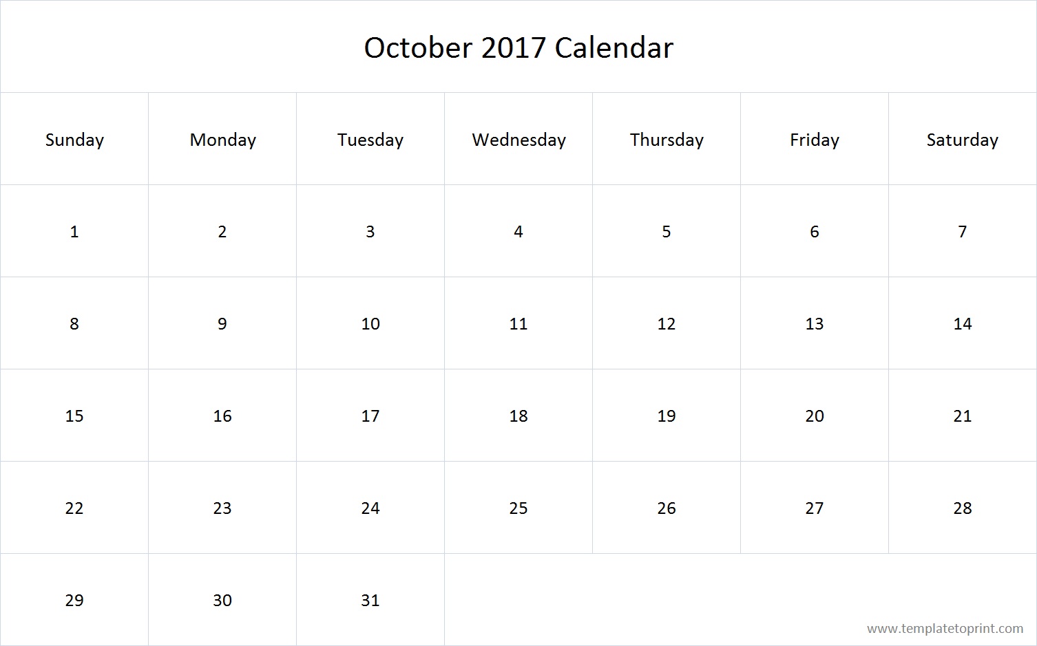 Printable October 2017 Calendar Holidays, Template, Excel, PDF - image