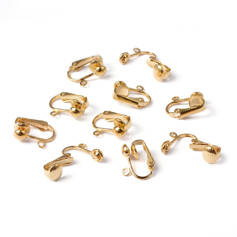 E493 10 pcs. Golden Earring Clips Settings Lever Back with Loop