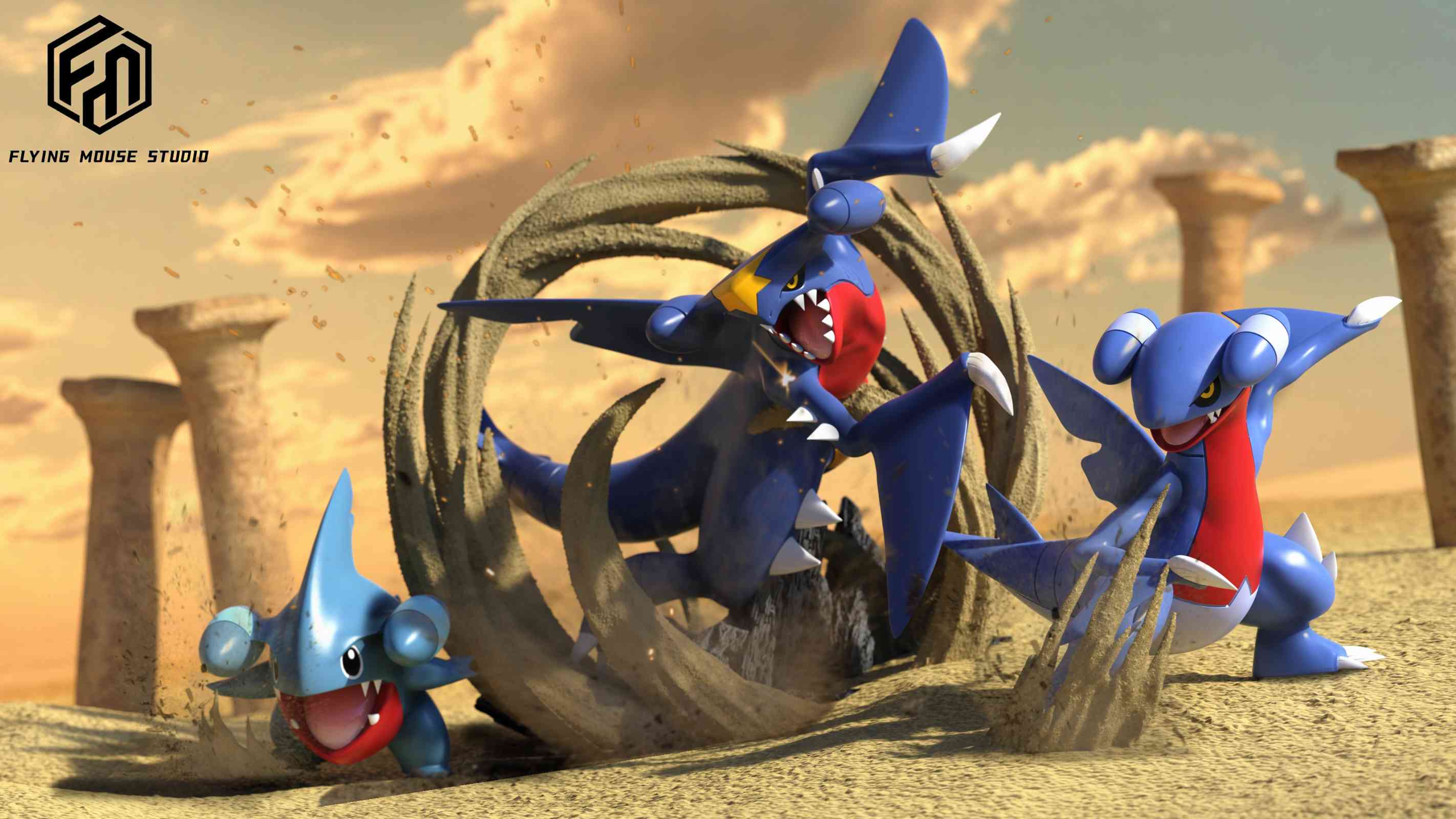 1/20 Scale World Zukan Evolution of Gible Set Pokemon Resin Statue