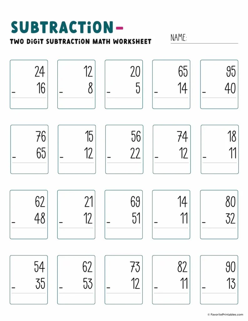Free Printable Double Digit Subtraction Worksheet - Favorite Printables