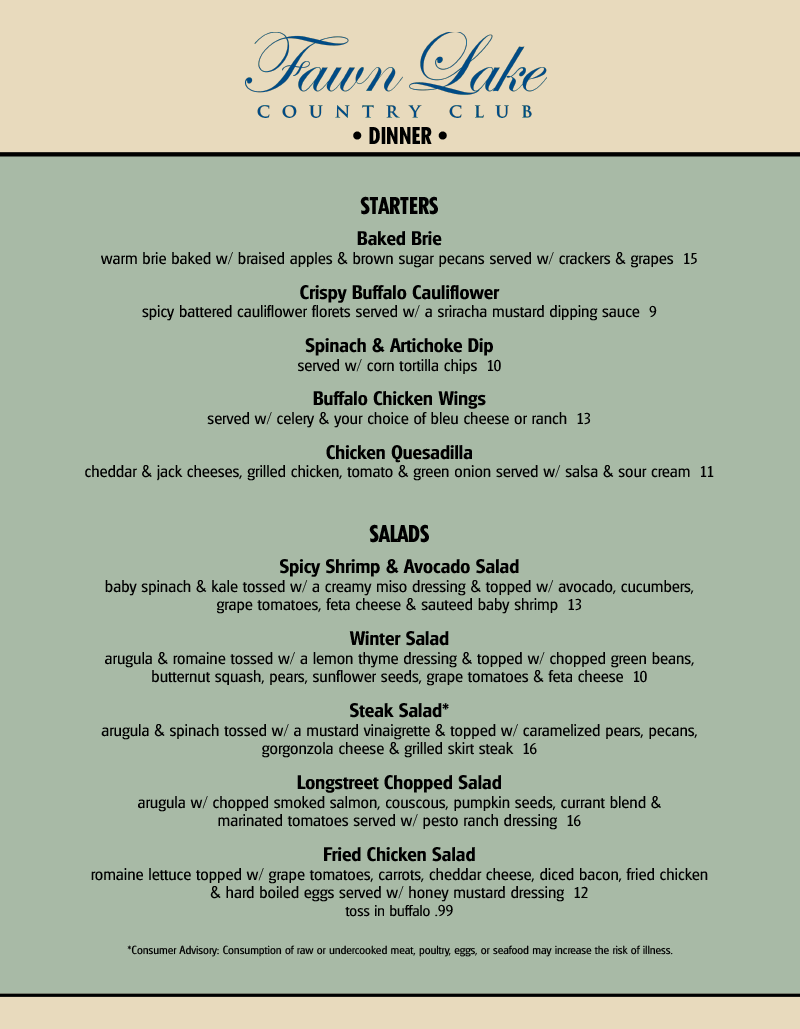 Menus » Fawn Lake Country Club