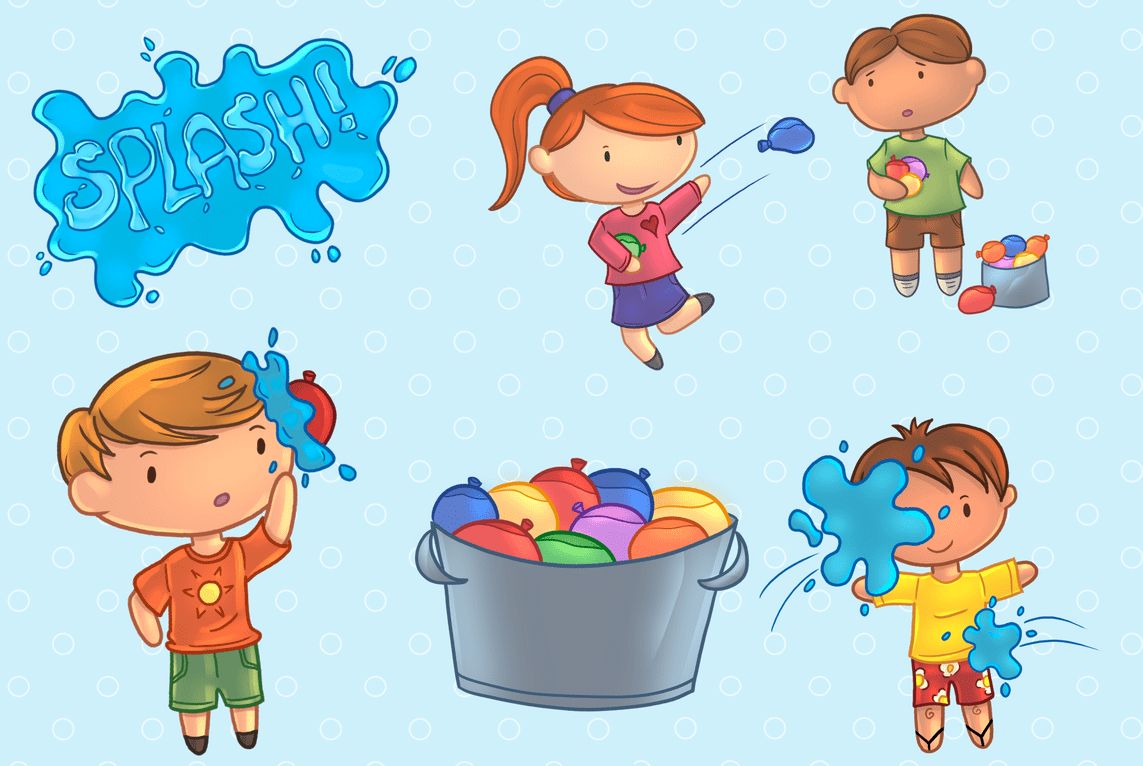 Water Balloon Fight Clip Art Collection (88942) Illustrations
