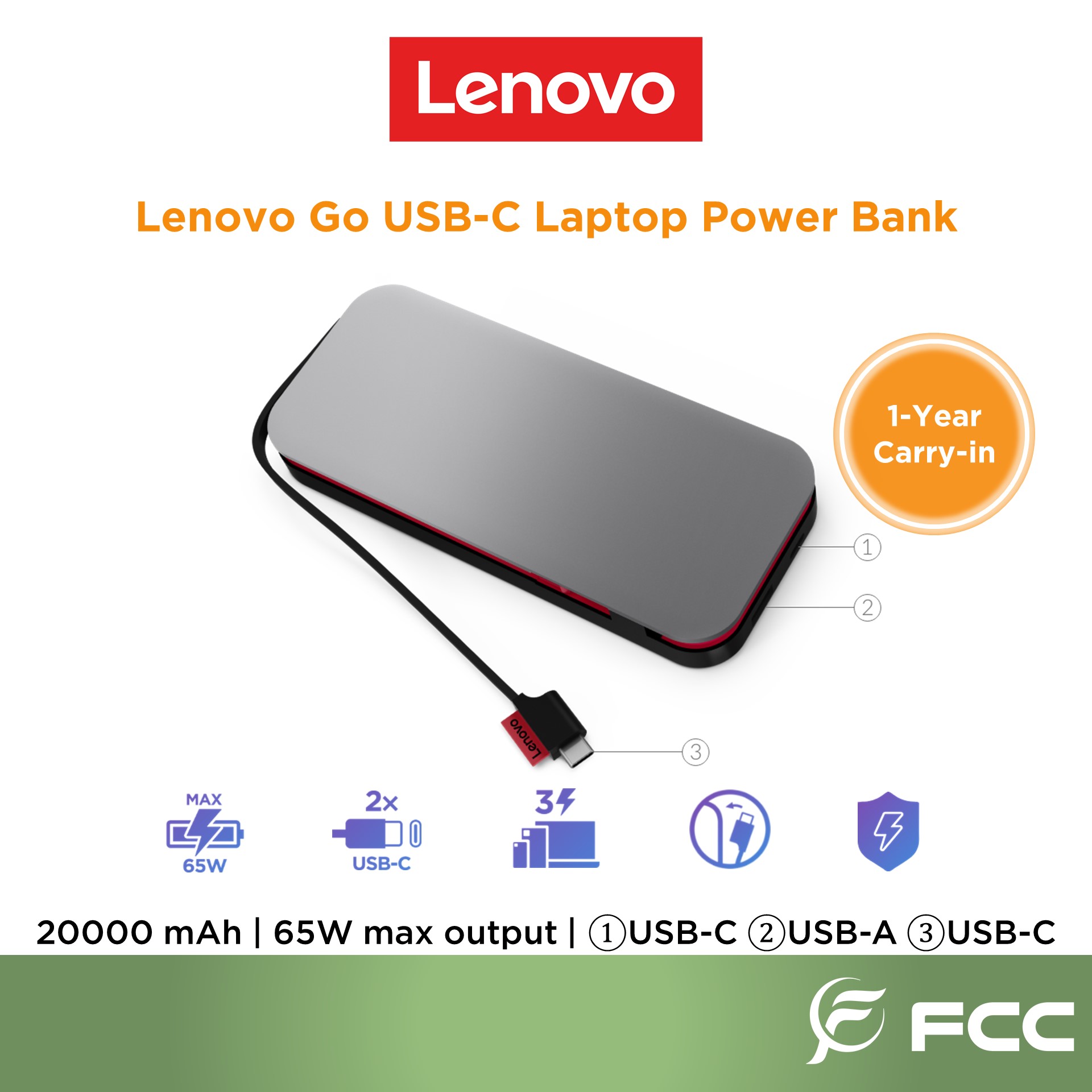 Lenovo Go USBC Laptop Power Bank (20000 mAh) FCC RETAIL SDN BHD
