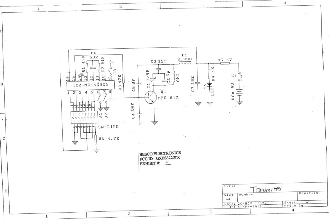 BS3220TX Wireless Doorbell Transmitter Schematics Schematic Besco