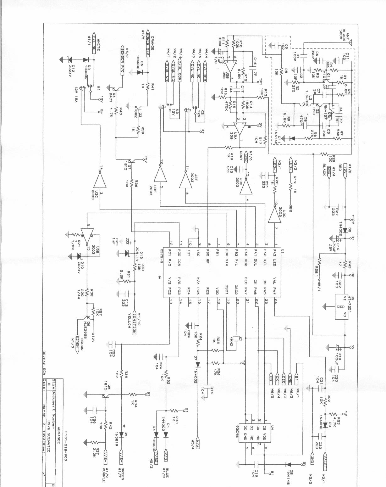 R26 310MHz AUTO ALARM SYSTEM RECEIVER Schematics Advance Security