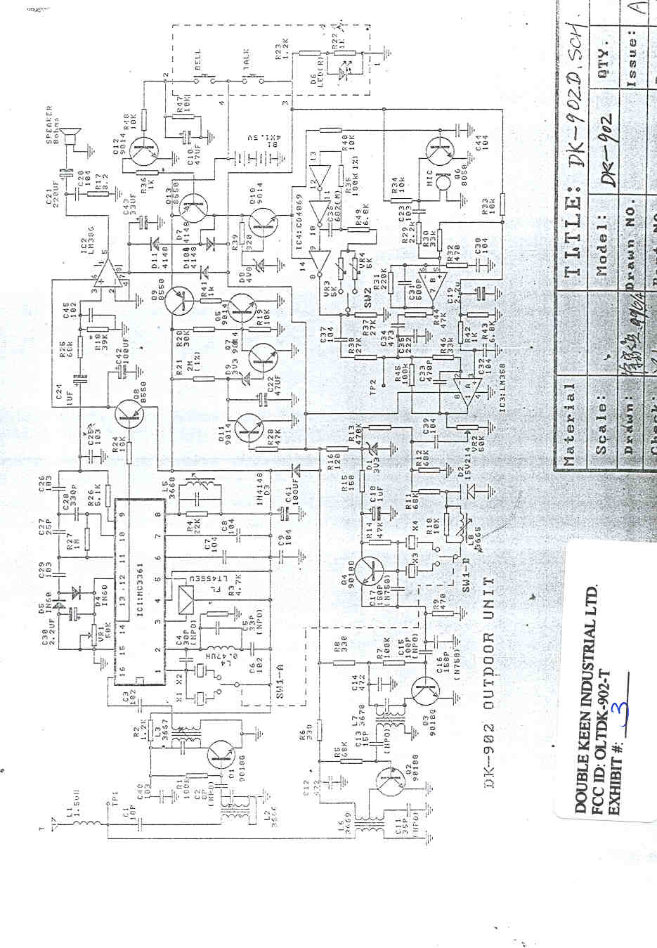 DK902T 49 MHz Wireless Doorbell TX Schematics Schematic DOUBLE KEEN