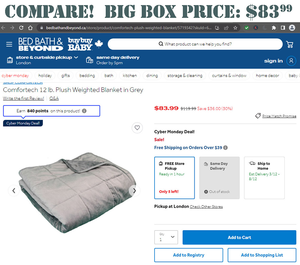 LG Home 15 Pound Weighted Blanket Winter Survival Supplies