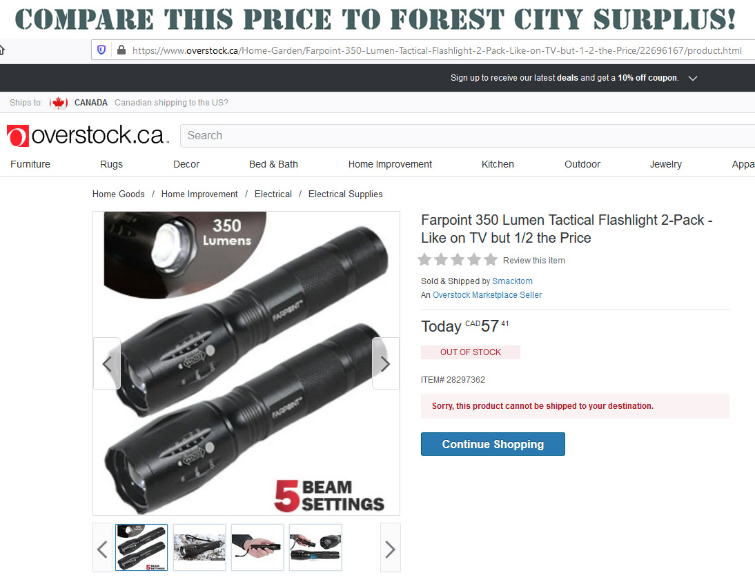 Farpoint 350 Lumen LED Tactical Flashlights 2 Pack Camping Lanterns