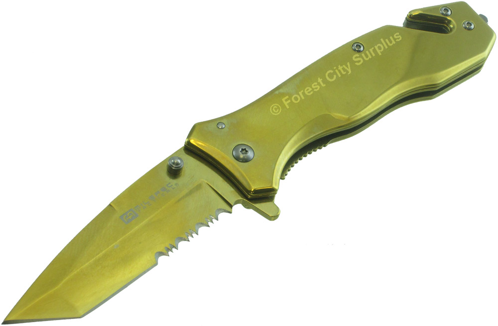 Milspec Tactical® Golden Folding Serrated Blade Survival Knife Knives