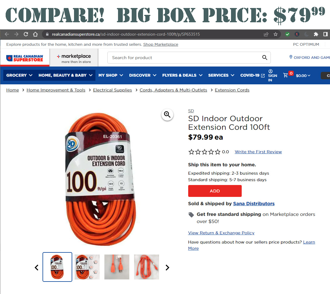 SD EL20361 Outdoor and Indoor 100Foot Outdoor Extension Cord