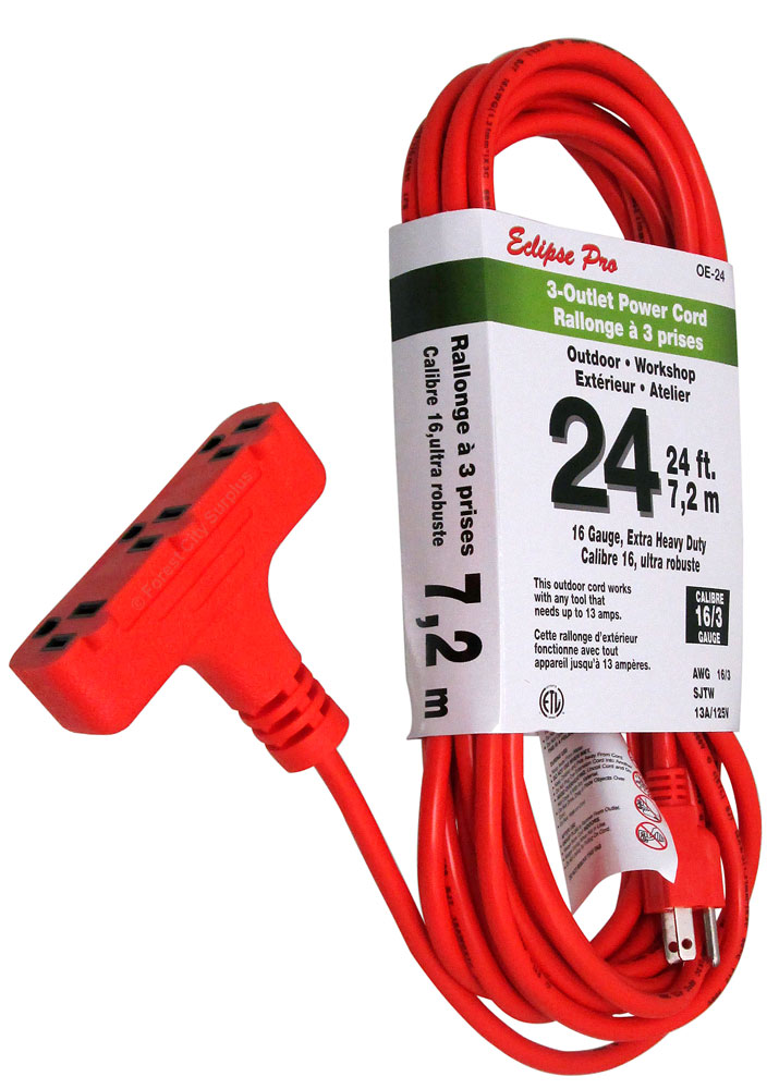 Eclipse Pro® 16 Gauge, 24Foot TripleOutlet Outdoor Extension Cords