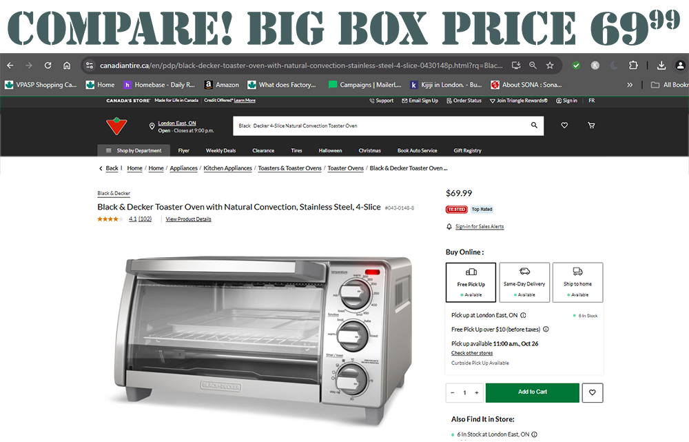 Black + Decker 4Slice Natural Convection Toaster Oven Household