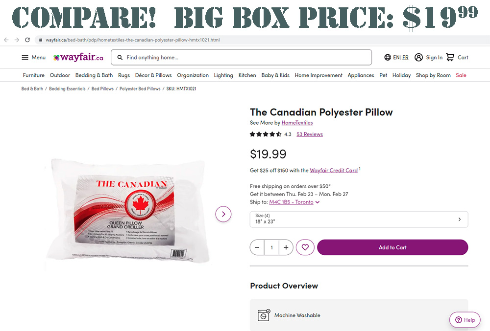 Bellisimo The Canadian Jumbo Pillow Health & Wellness Products