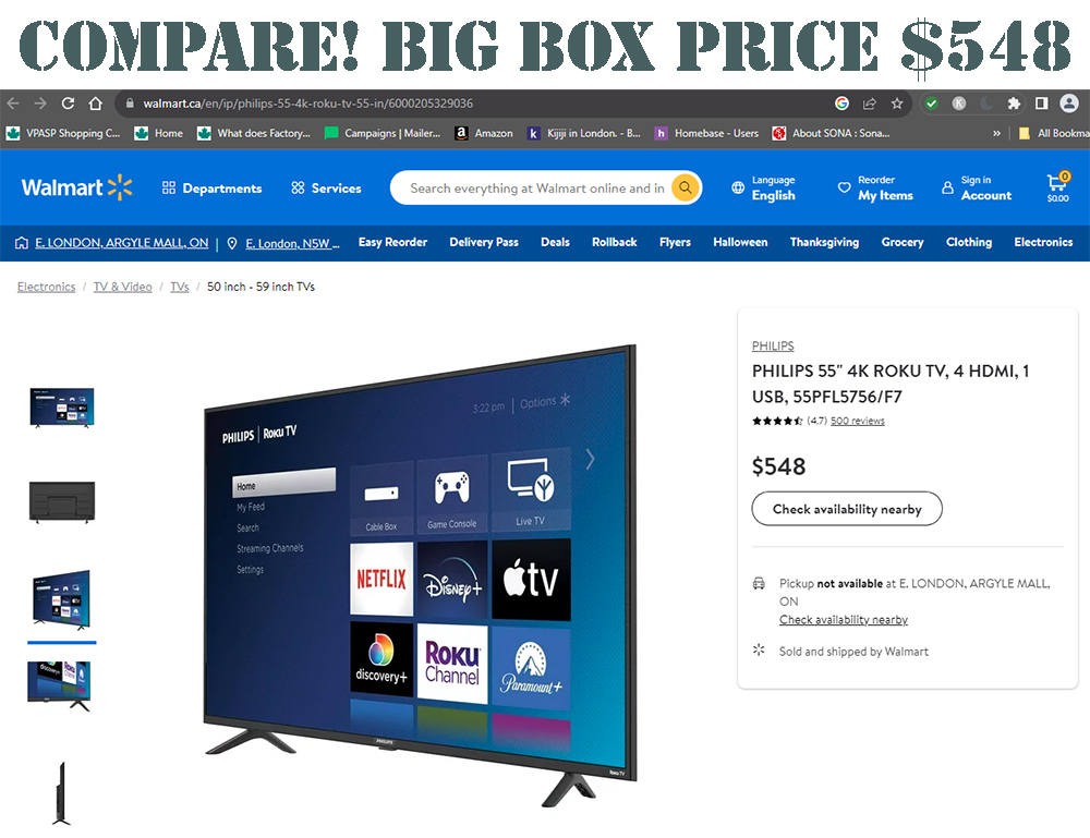 Philips 55inch 5756 Series 4K Ultra HD LED Roku TV Televisions Forest City Surplus Canada