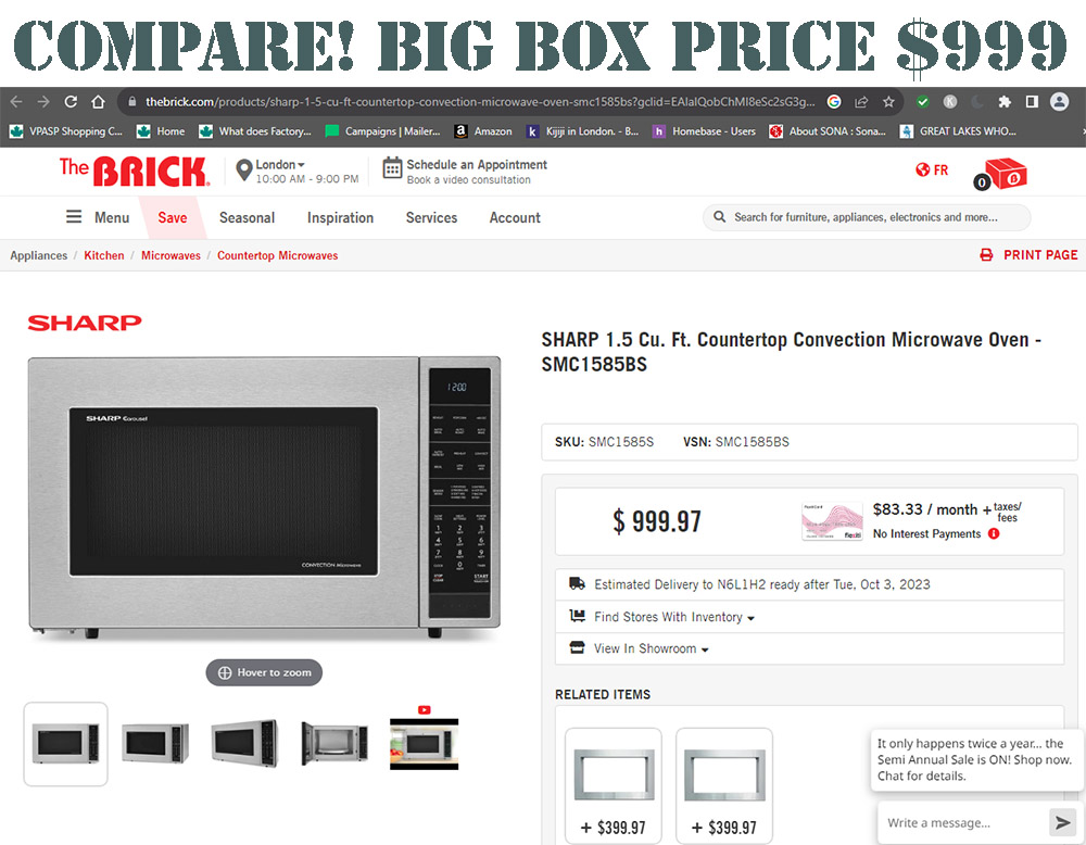 Sharp Carousel 1.5 Cu. Ft. 900W Stainless Steel Convection Microwave