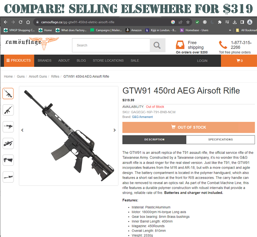 G&G Canada GTW91 AEG Airsoft Rifle Airsoft Assault Rifles Forest