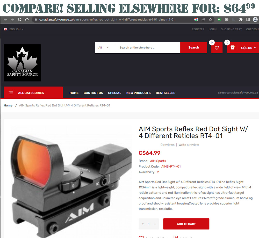Aim Sports® 1 x 34 mm Red Dot Airsoft Sight with 4 Reticles Patterns
