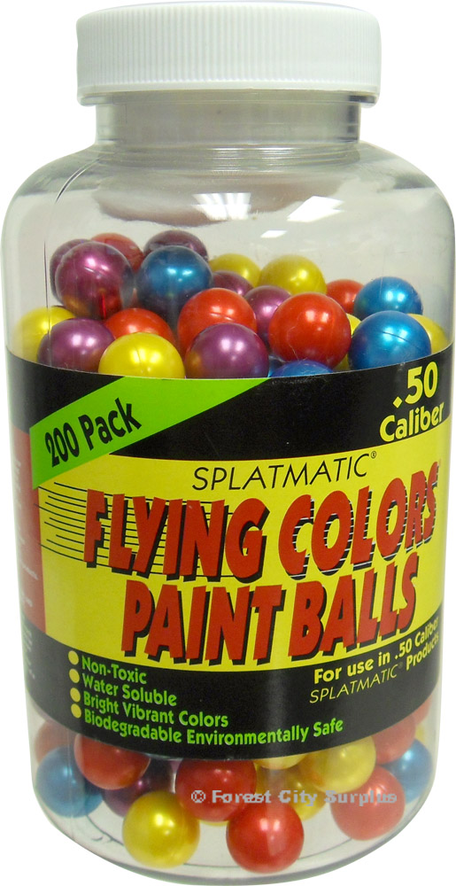 Two Hundred 0.50 Calibre Splatmatic® Flying Colors Paintballs