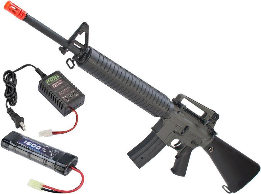 JG M16A3 AEG Airsoft Rifle with 9.6V NiMH Battery and Charger Airsoft
