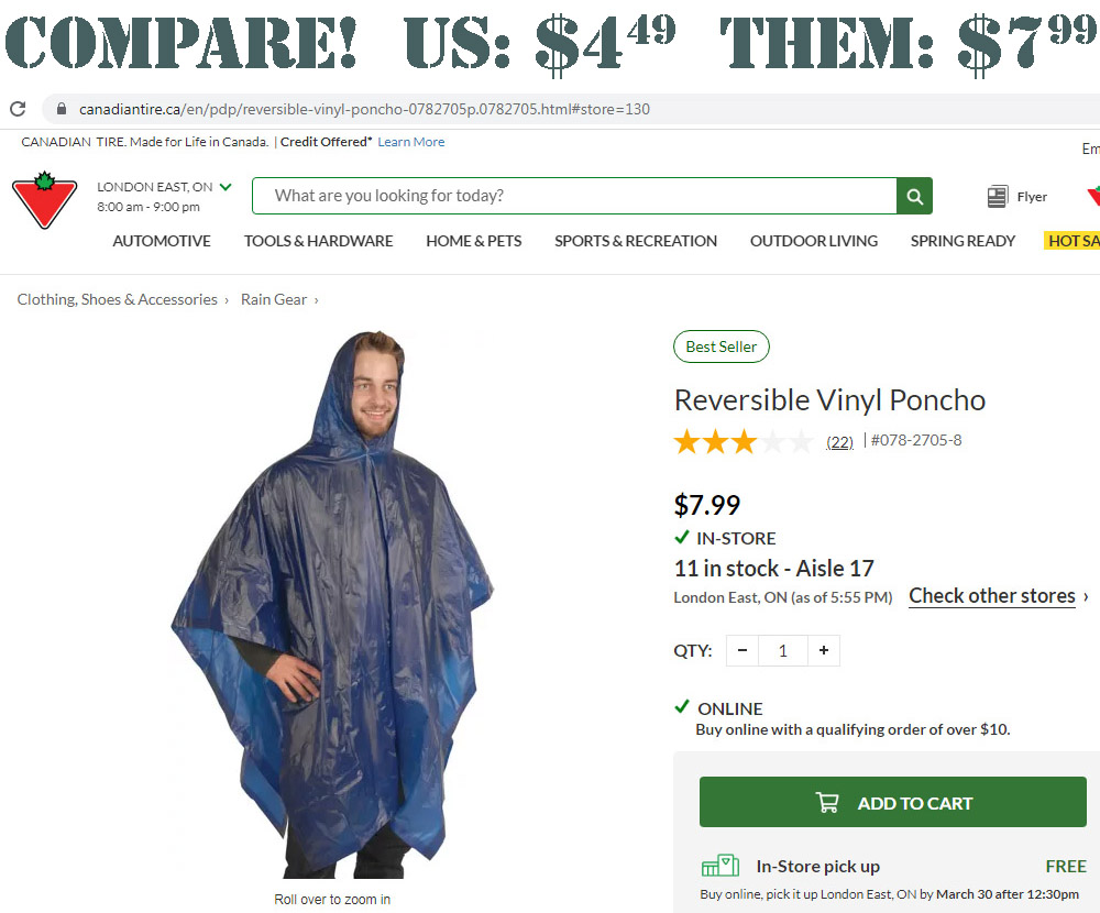 Lightweight Vinyl Rain Ponchos, Slickers RAIN GEAR Forest City