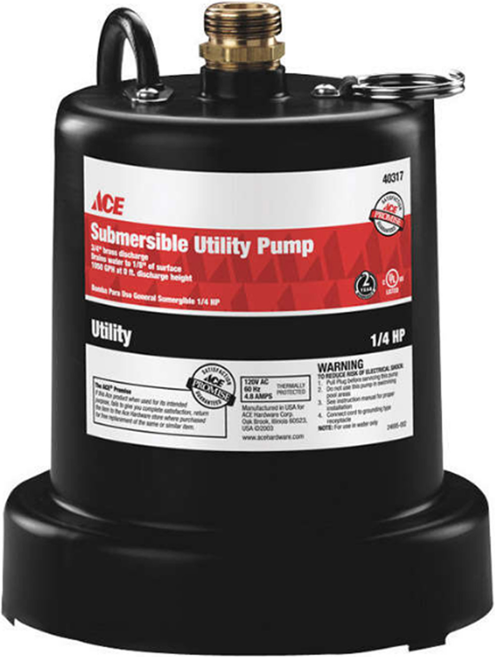 Ace® 1/4 HP 1050 GPH Submersible Utility Pump Water Pumps Forest