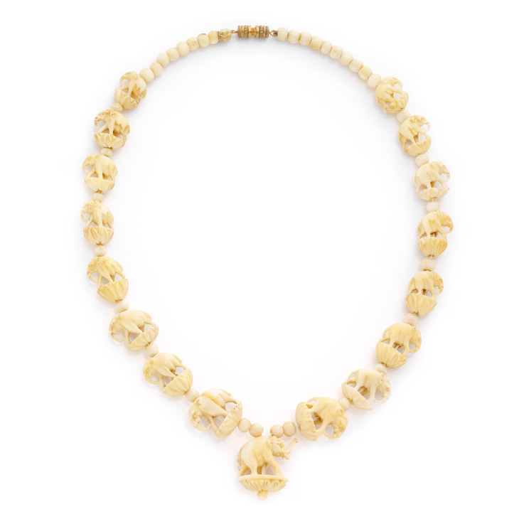 FD Gallery An Antique Carved Ivory Elephant Necklace, circa 1900