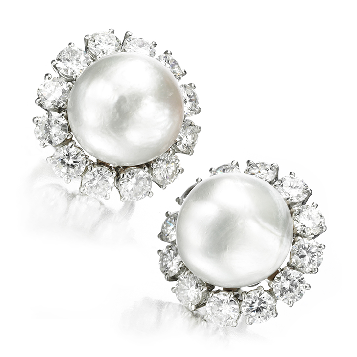 FD Gallery A Pair of Natural Pearl and Diamond Ear Clips, measuring
