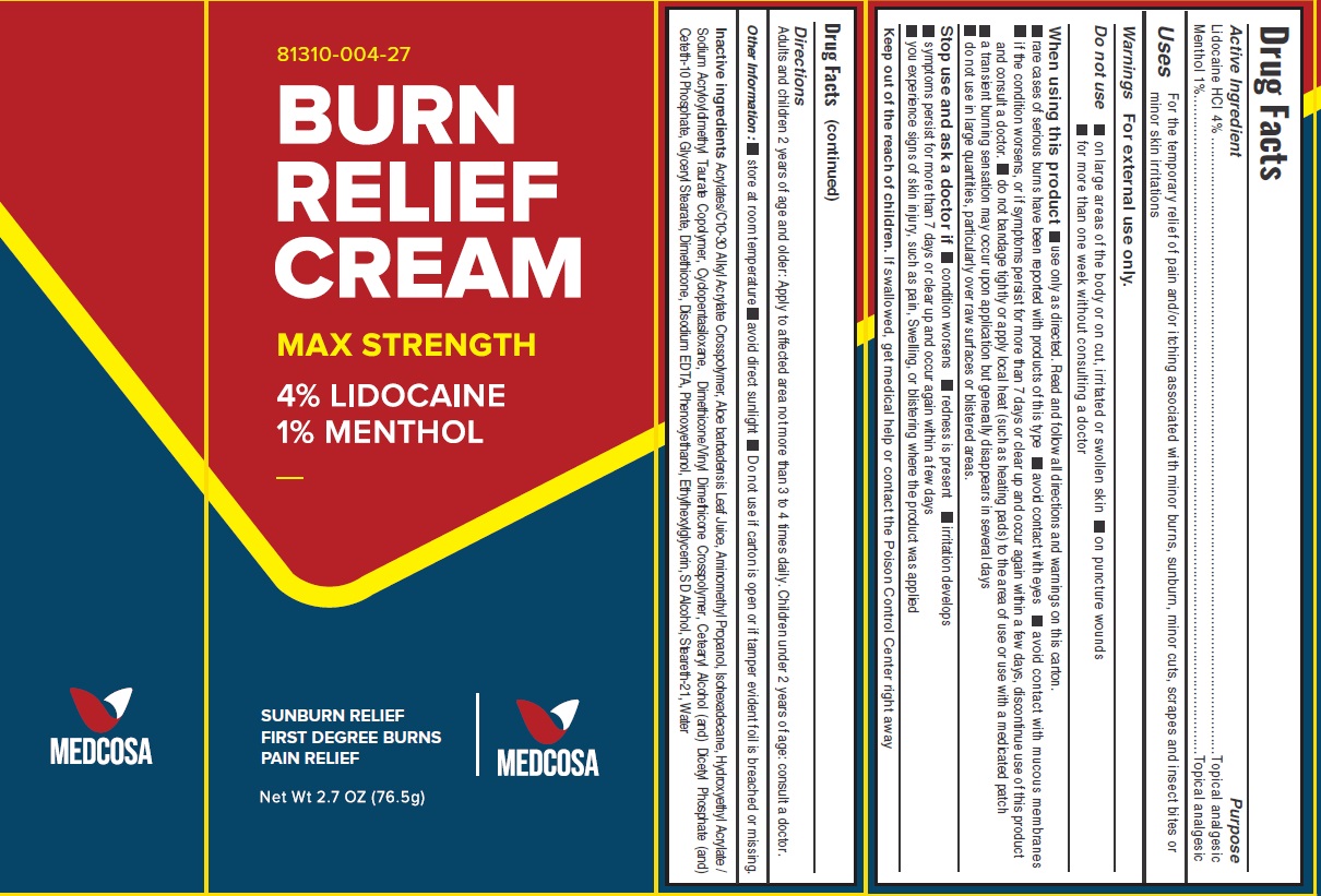 BURN RELIEF MAX STRENGTH lidocaine, menthol cream