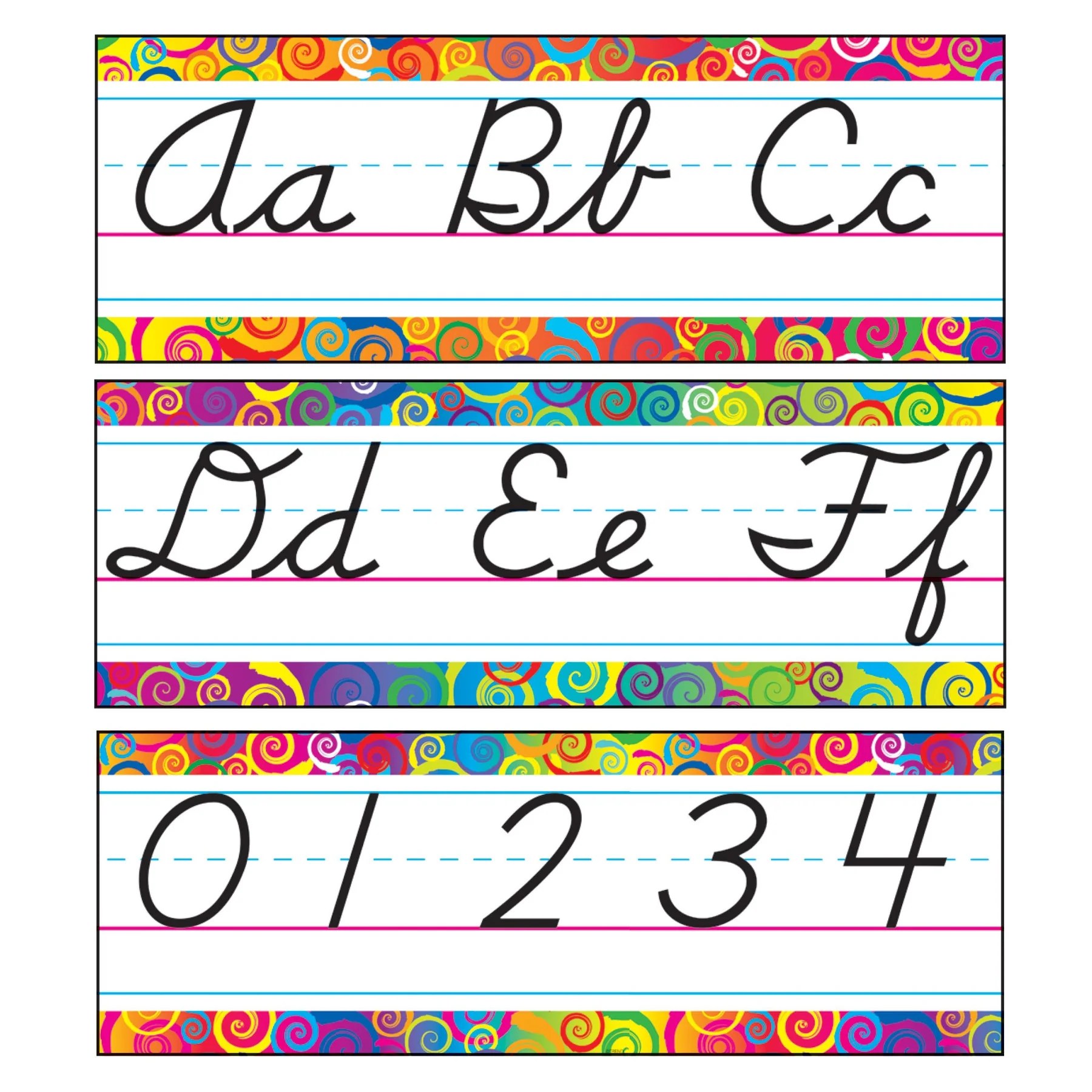 Rainbow Swirls Alphabet Line Modern Cursive Bulletin Board Set FD