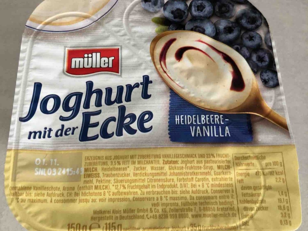 Müller, Joghurt mit der Ecke, HeidelbeereVanilla Kalorien Joghurt Fddb