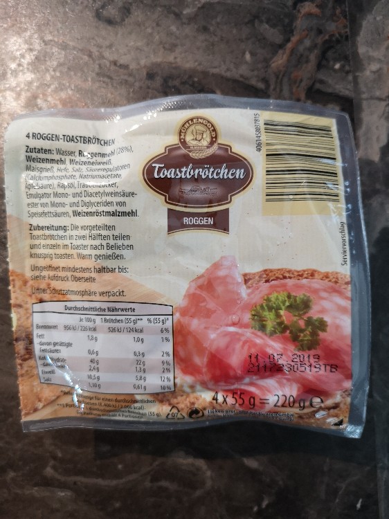 Mühlengold, Toastbrötchen, Roggen Kalorien Backwaren Fddb