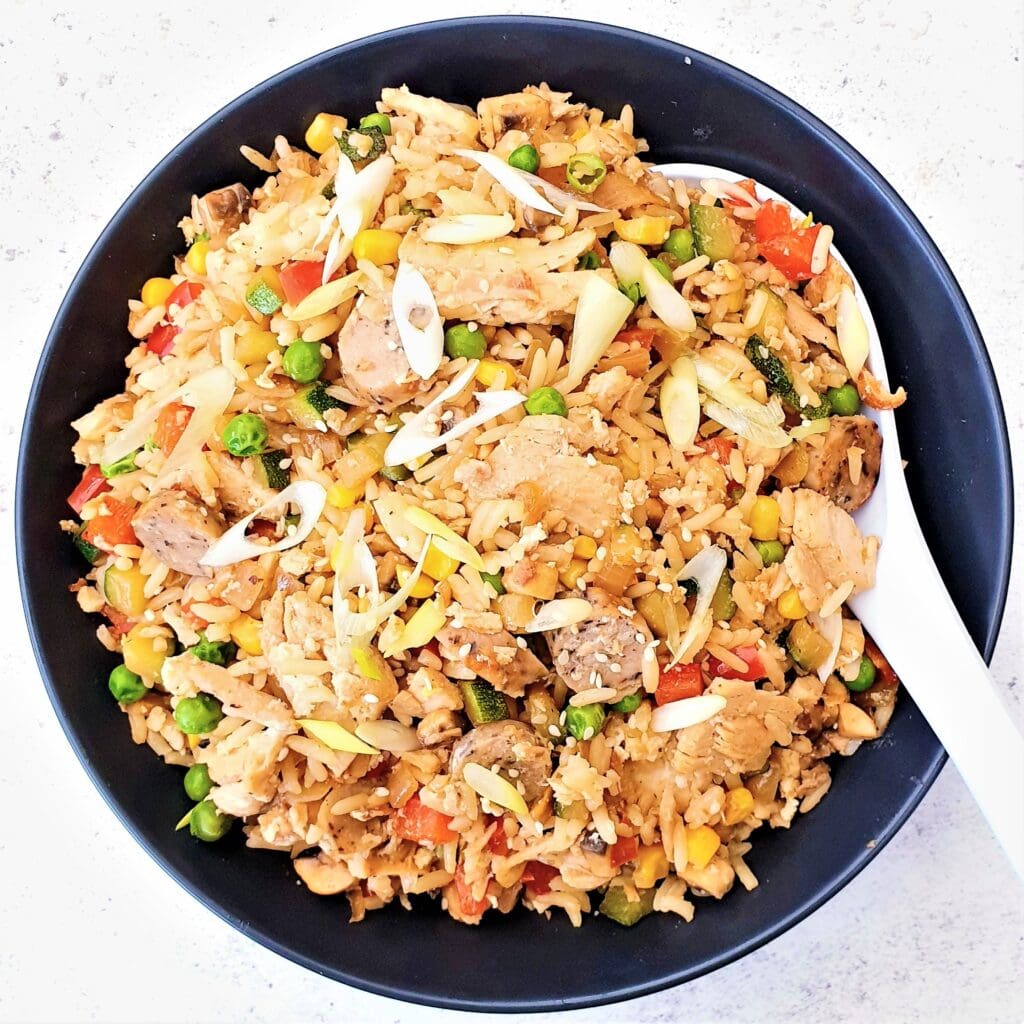 Leftover Turkey Fried Rice with Pigs in Blankets Feast Glorious Feast