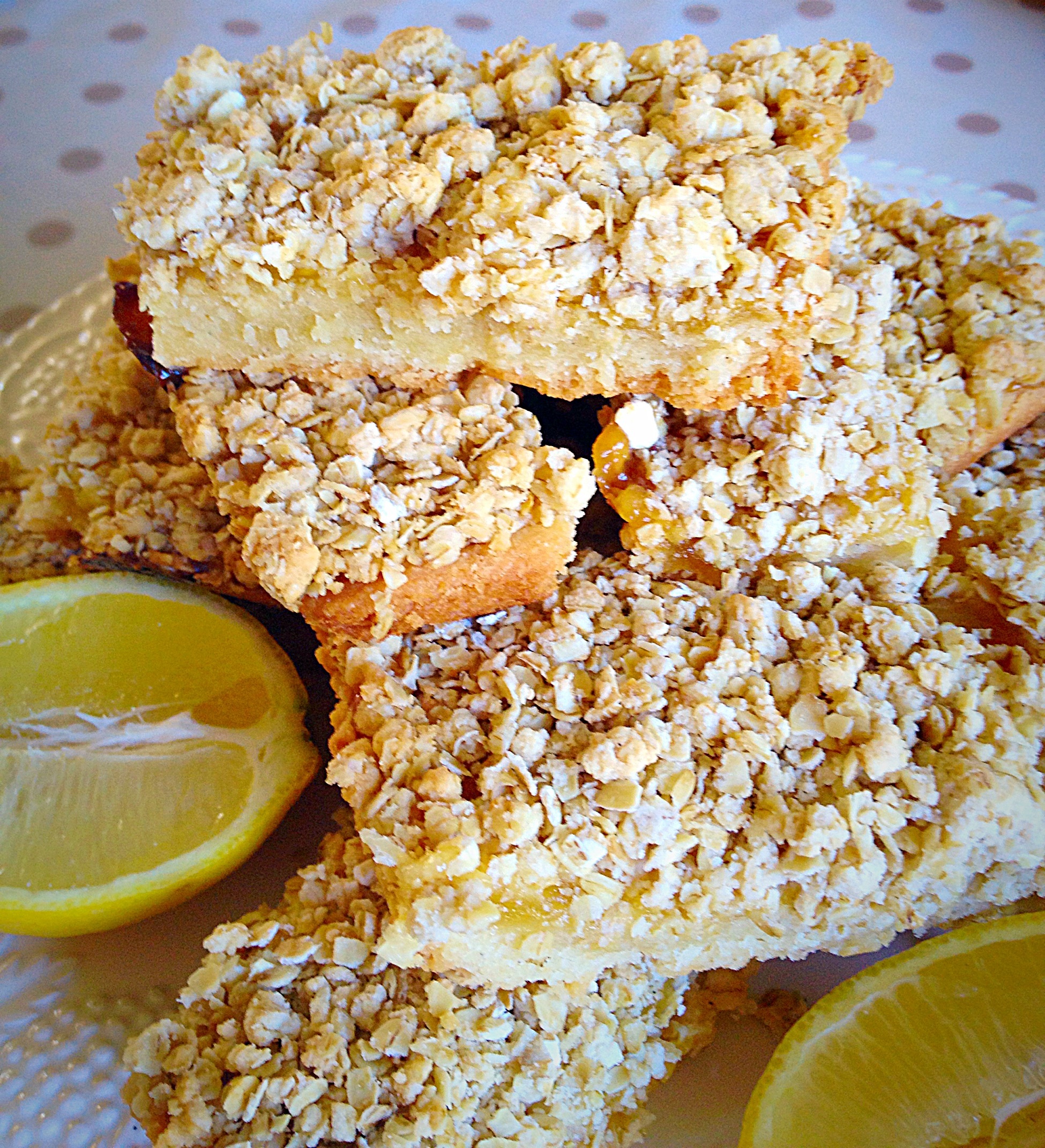 Oat Topped Lemon Shortbread Bars Feasting Is Fun