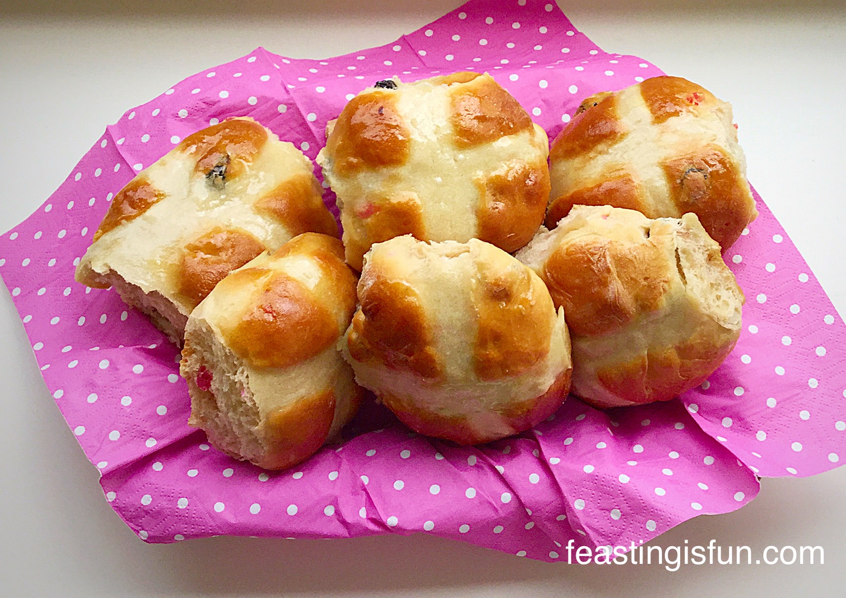 Cherry Bakewell Hot Cross Buns Feasting Is Fun