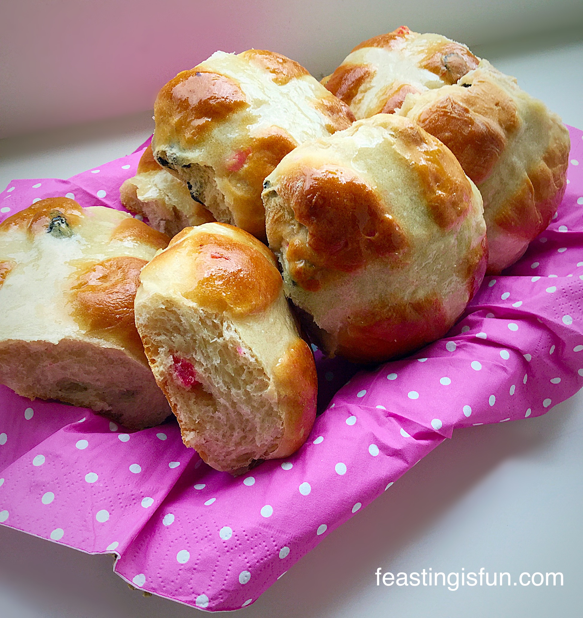 Cherry Bakewell Hot Cross Buns Feasting Is Fun