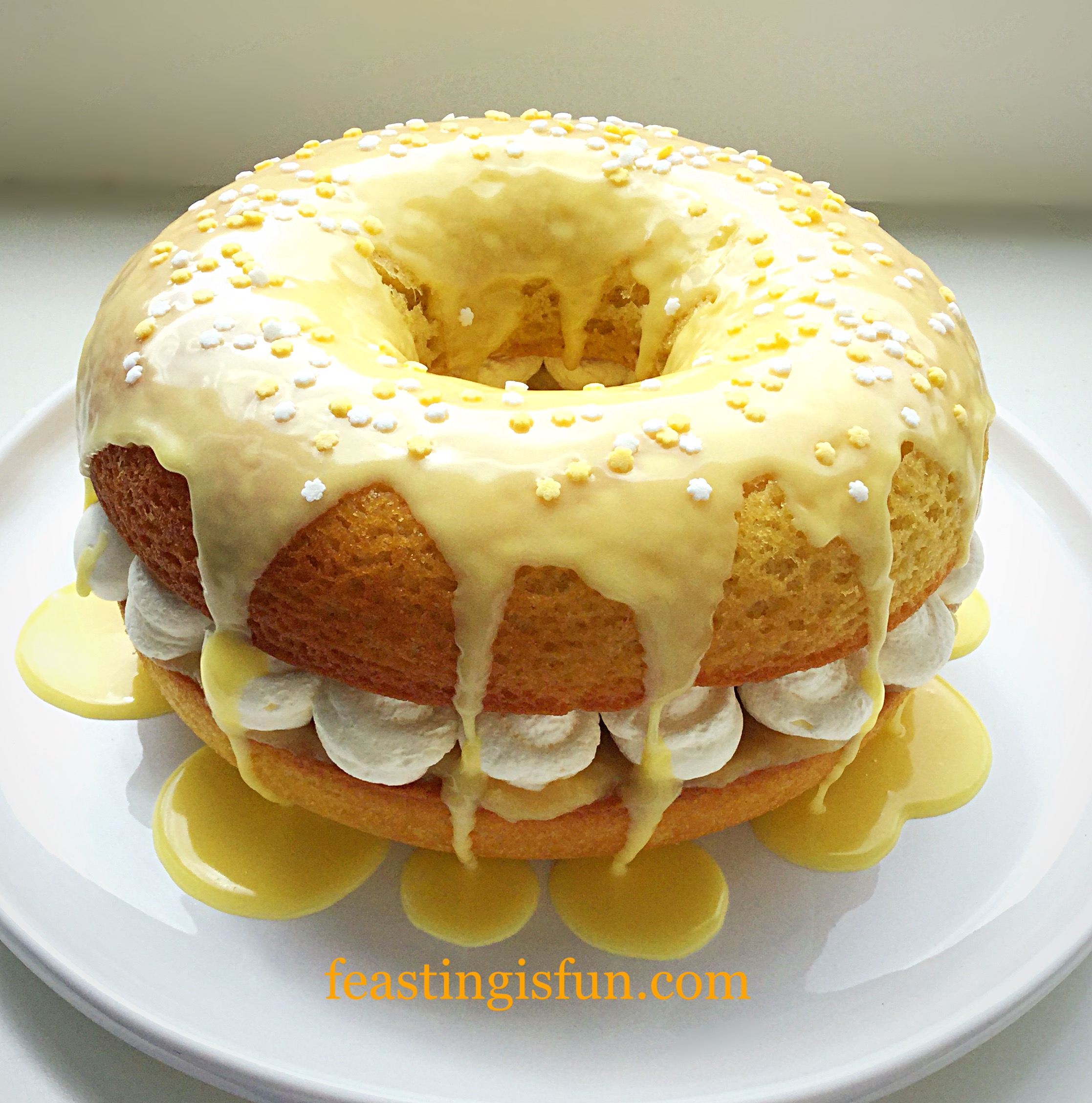 Lemon Drizzle Whipped Cream Filled Giant Doughnut Feasting Is Fun