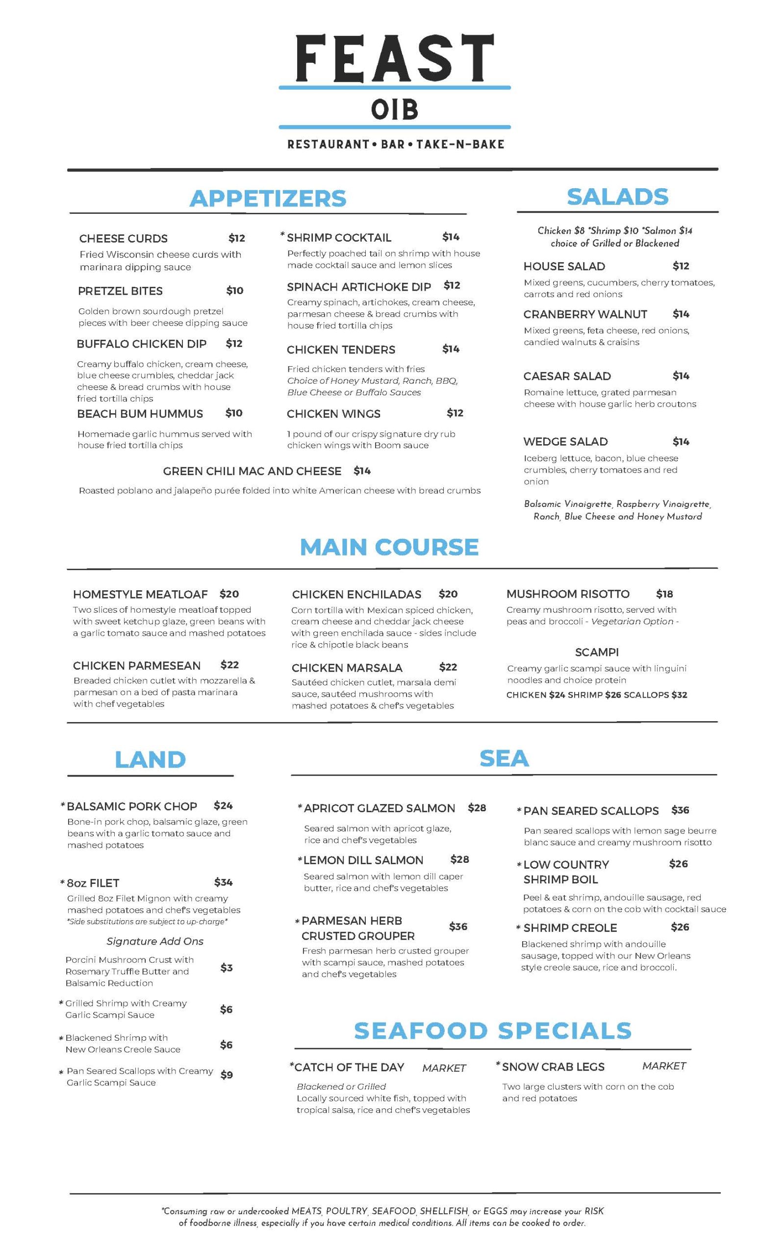 Dinner Menu Feast OIB