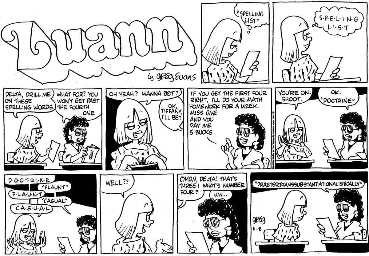 Luann By Greg Evans And Karen Evans For November 18 1990 Gocomics