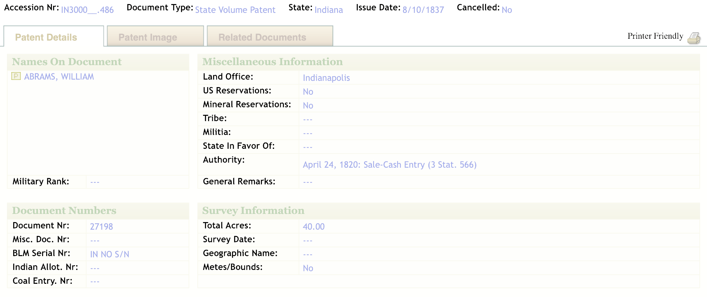 Researching Land Patent Records Indiana Federal Documents