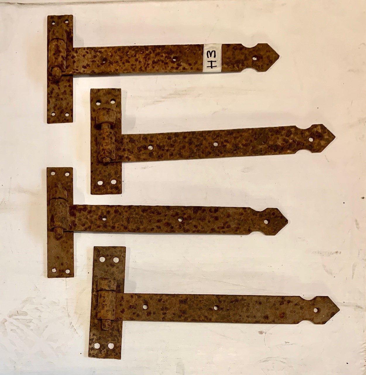 Original barn door hinges, blacksmithed, set of 4 hinges with 3 pins